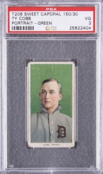 1909-11 T206 White Border Ty Cobb, Portrait, Green Background – PSA VG 3